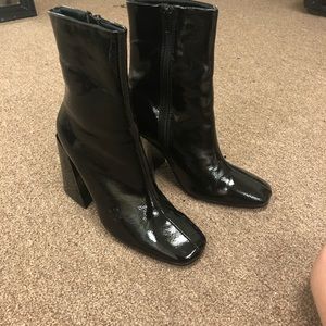 Missguided Black Patent Leather Ankle Boots